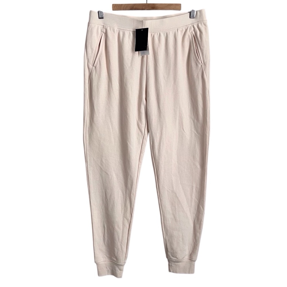 ATM French Terry Sweatpants Faded Rose Cream Lounge Neutral Athleisure Large NEW